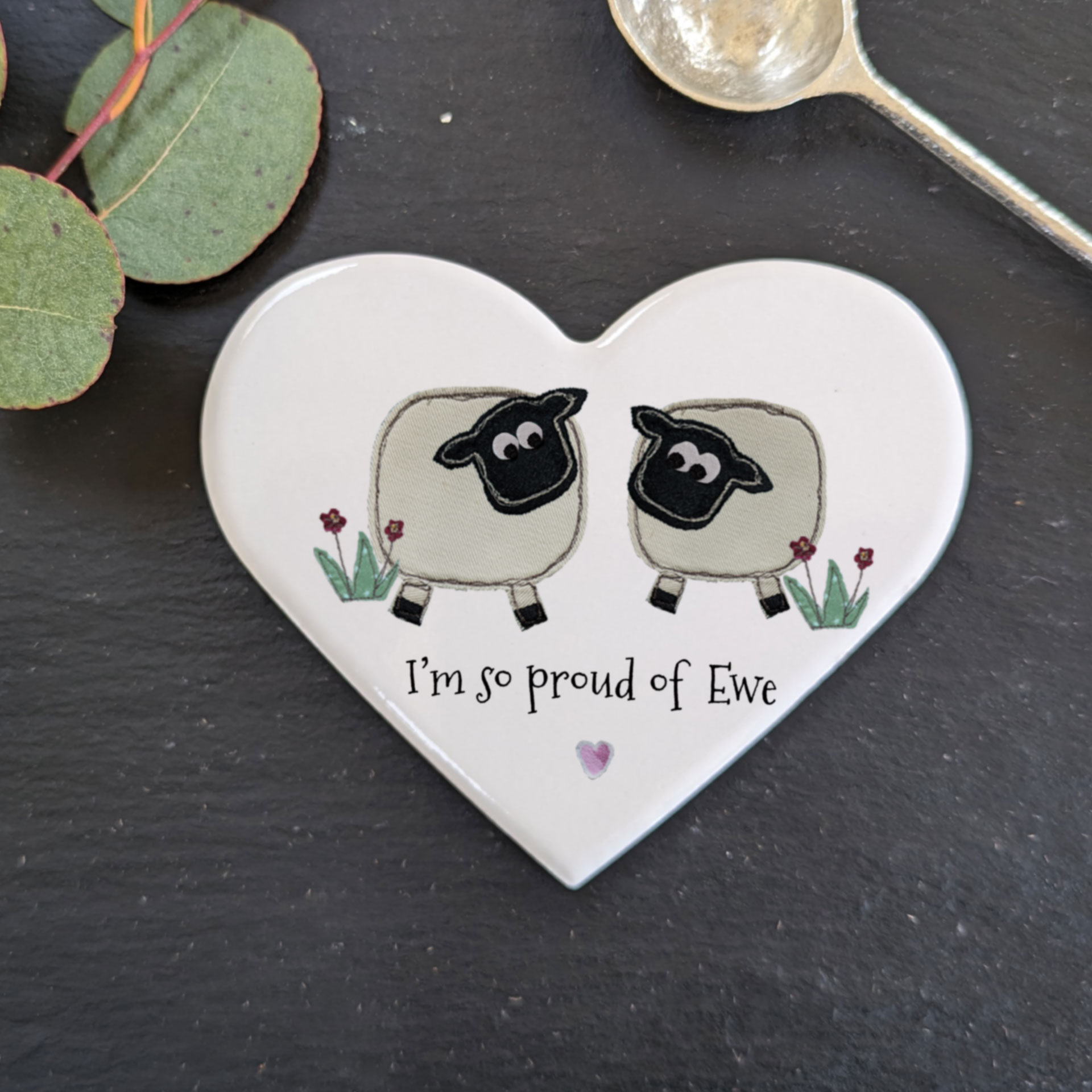 Heart-shaped sheep coaster – I’m so proud of ewe